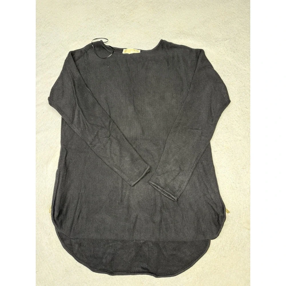 Michael Kors Women's Black Long‎ Sleeve Sweater Tunic Zipper Side Size L